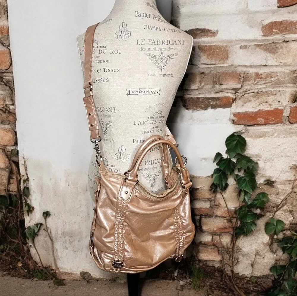Badgley Mischka Champagne Leather Crossbody Bag - OS